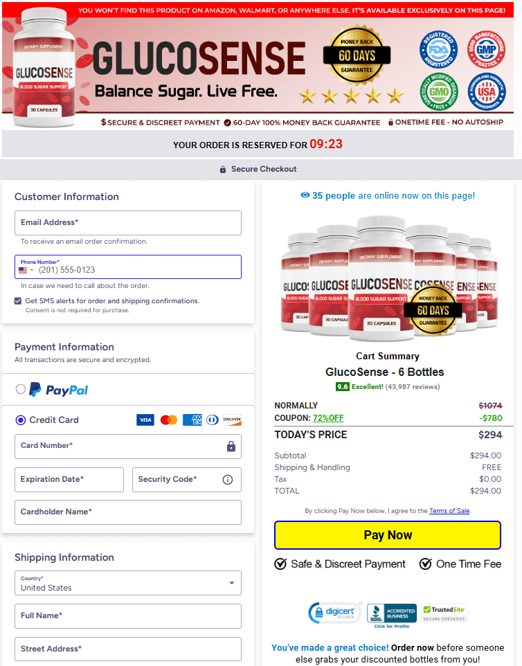 GlucoSense order page